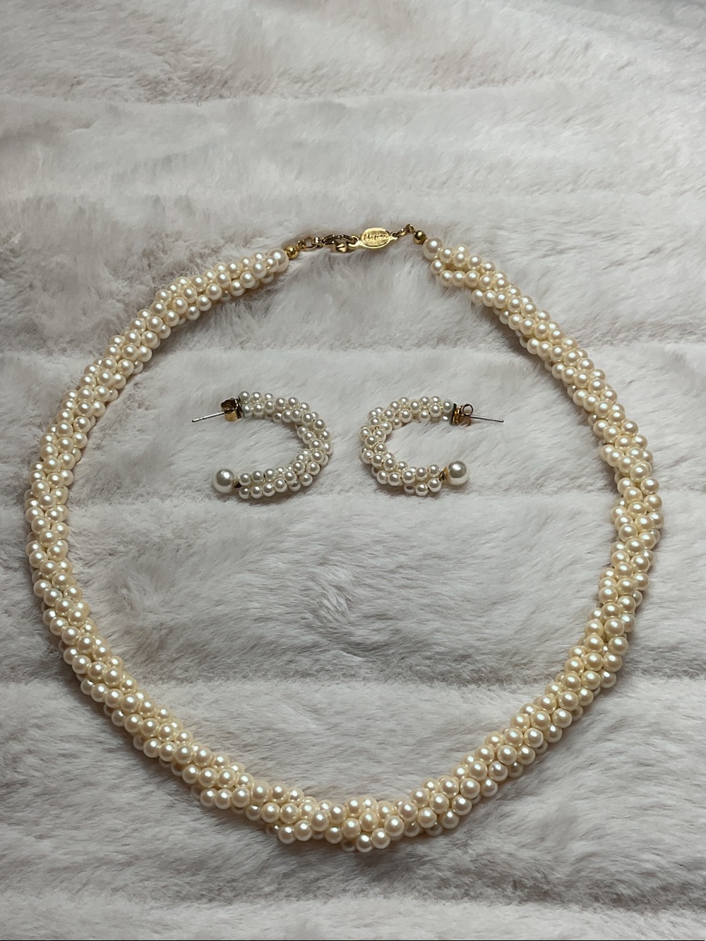 Classic Cream Pearl Twist Necklace and Hoop Earring Set